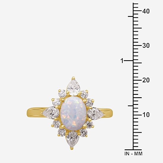 Womens Lab Created White Opal 14K Gold Over Silver Oval Cocktail Ring