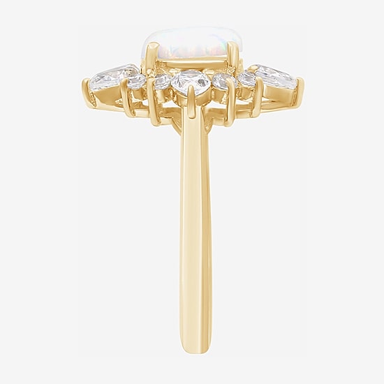 Womens Lab Created White Opal 14K Gold Over Silver Oval Cocktail Ring