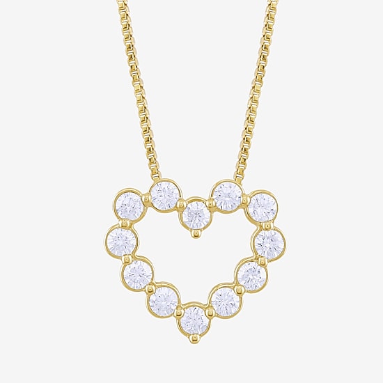 (I / I2) Womens Lab Grown White Diamond 10K Gold Heart 18 Inch Pendant Necklace