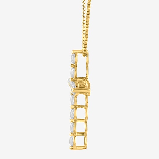 Cross (I / I2) Womens Lab Grown White Diamond 10K Gold Cross 18 Inch Pendant Necklace