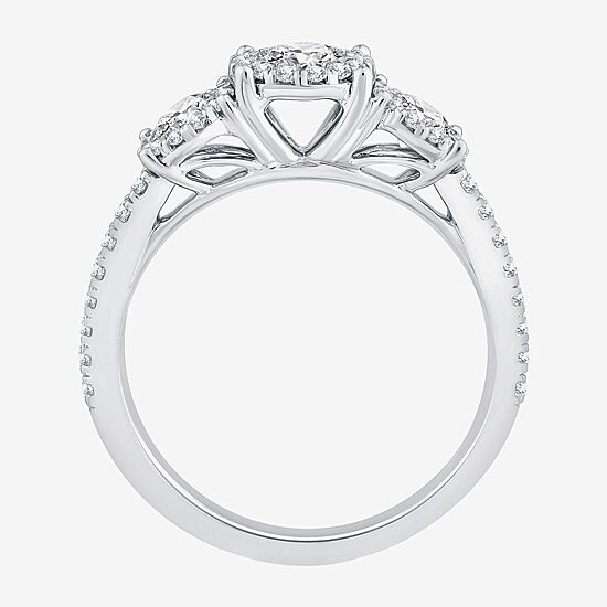 (I / I1) Womens 1 CT. T.W. Lab Grown White Diamond 10K White Gold Round Side Stone 3-Stone Engagement Ring