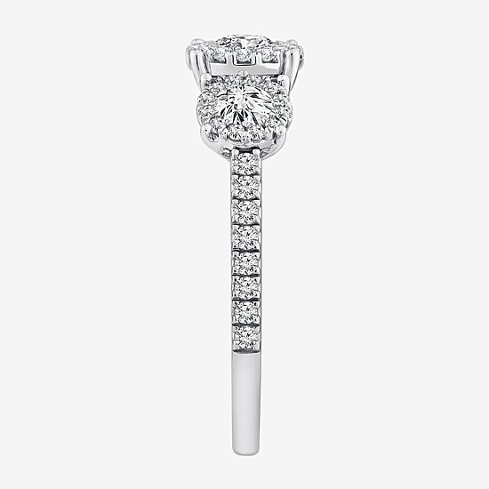 (I / I1) Womens 1 CT. T.W. Lab Grown White Diamond 10K White Gold Round Side Stone 3-Stone Engagement Ring