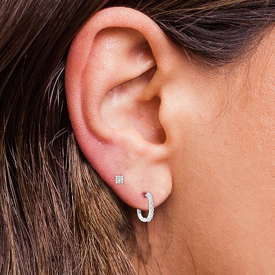 Yes, Please!, (G/I2) Womens 1/10 CT. T.W. Lab Grown White Diamond Sterling Silver Round 2 Pair Earring Set
