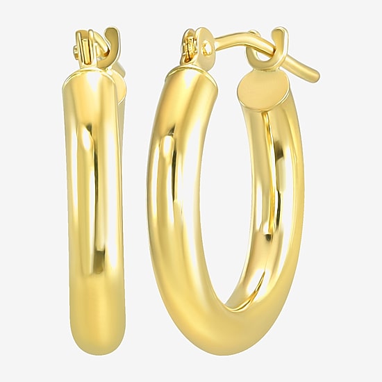 Womens 14K Gold 15mm Round Hoop Earrings