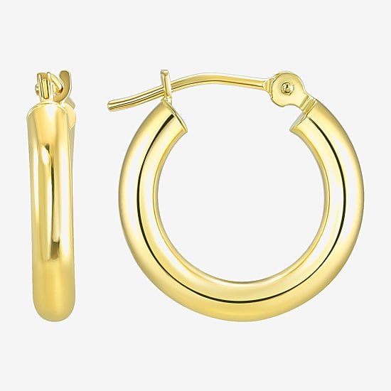 Womens 14K Gold 15mm Round Hoop Earrings