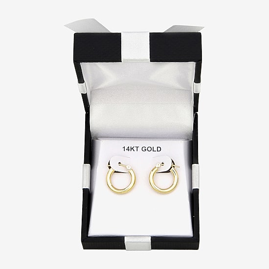 Womens 14K Gold 15mm Round Hoop Earrings