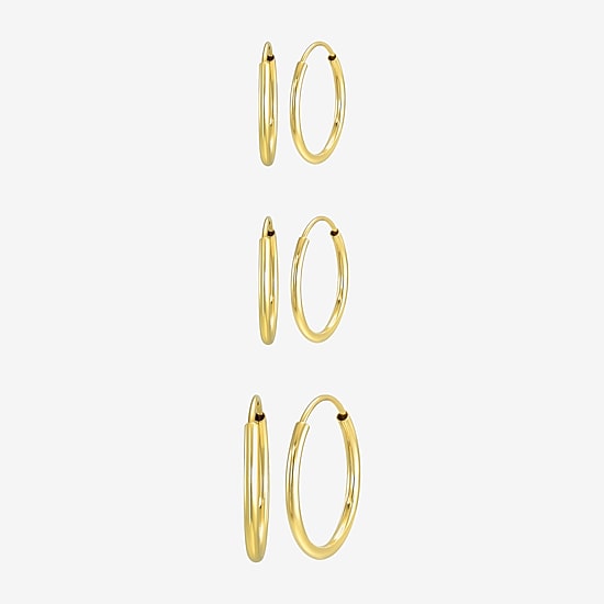 Womens 14K Gold Round 3 Pair Earring Set