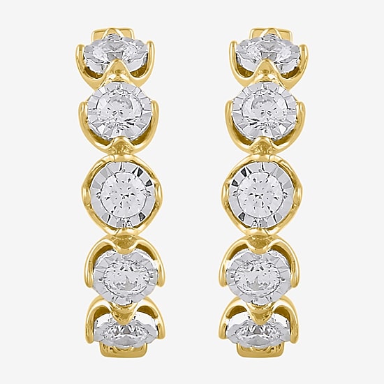 (I / I2) Womens 1/2 CT. T.W. Lab Grown White Diamond 14K Gold Over Silver 17.4mm Hoop Earrings