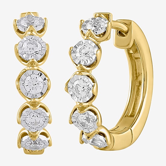 (I / I2) Womens 1/2 CT. T.W. Lab Grown White Diamond 14K Gold Over Silver 17.4mm Hoop Earrings