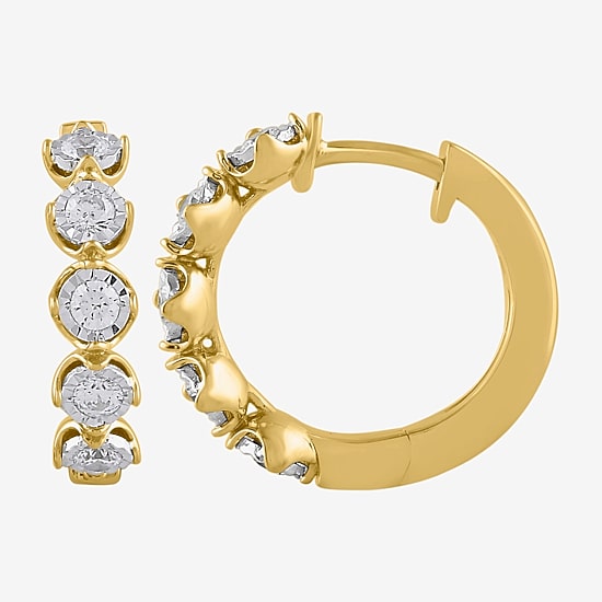 (I / I2) Womens 1/2 CT. T.W. Lab Grown White Diamond 14K Gold Over Silver 17.4mm Hoop Earrings