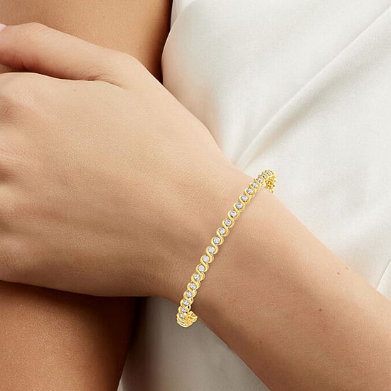 (I / I2) Womens 3 CT. T.W. Lab Grown White Diamond 14K Gold Over Silver 7.25 Inch Tennis Bracelet