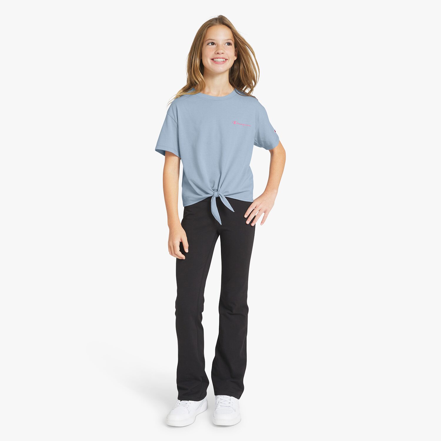 Champion Tie Front Big Kid Girls Round Neck Short Sleeve Relaxed Fit Graphic T-Shirt