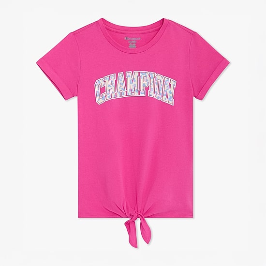 Champion Tie Front Big Kid Girls Crew Neck Short Sleeve Regular Fit Graphic T-Shirt