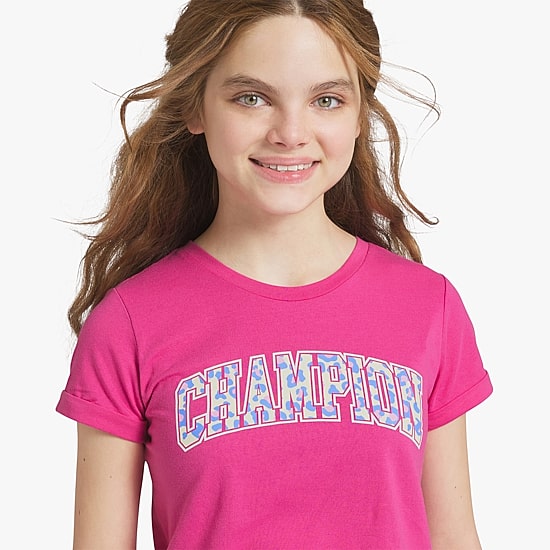 Champion Tie Front Big Kid Girls Crew Neck Short Sleeve Regular Fit Graphic T-Shirt