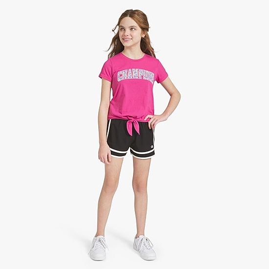 Champion Tie Front Big Kid Girls Crew Neck Short Sleeve Regular Fit Graphic T-Shirt