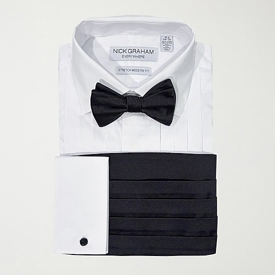 Nick Graham 4-Piece Tuxedo Spread Collar Long Sleeve Stretch Fabric Tuxedo Shirt