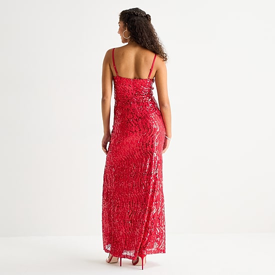 by&by Womens Juniors V Neck Sleeveless Beaded Sequin Bodycon Dress