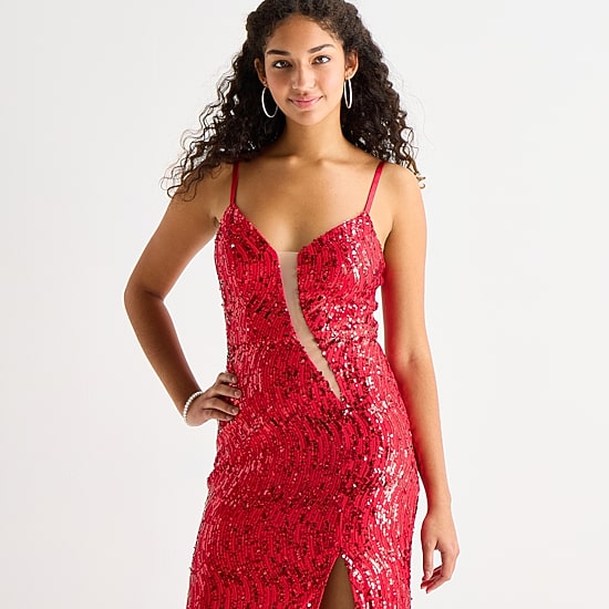 by&by Womens Juniors V Neck Sleeveless Beaded Sequin Bodycon Dress