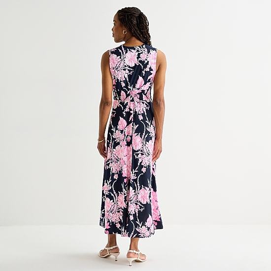 Studio 1 Womens V Neck Sleeveless Maxi Dress