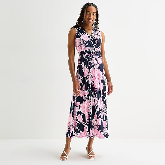 Studio 1 Womens V Neck Sleeveless Maxi Dress