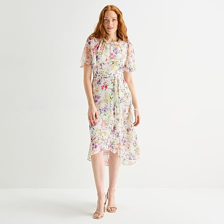 jessica howard floral fit and flare dress Jessica Howard Women's Plus Midi V Neck Sleeveless Floral Fit + Flare Dress | Blue | Plus 16w