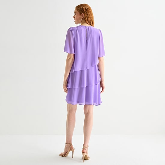 Jessica Howard Womens Crew Neck Short Sleeve Floral Shift Dress