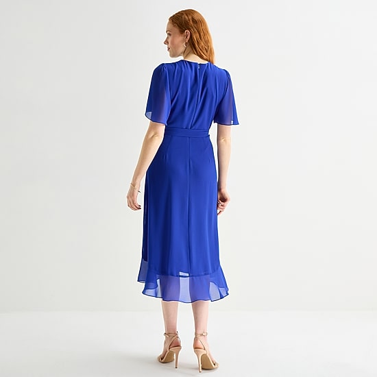 Jessica Howard Womens High-Low Crew Neck Short Sleeve Bell Fit + Flare Dress