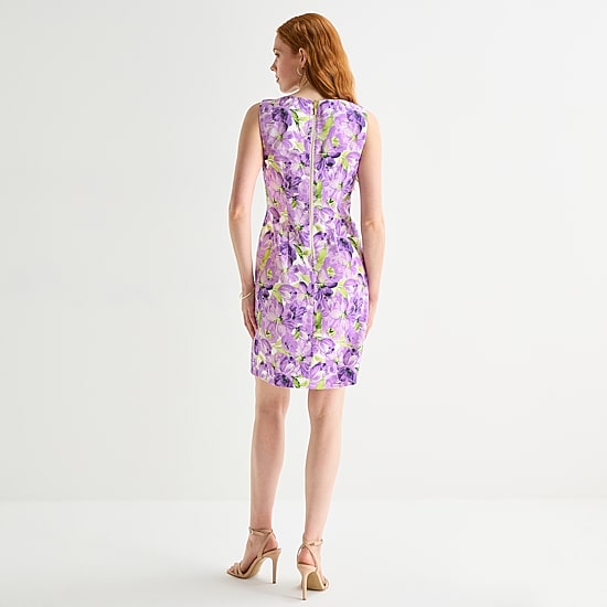 Alyx Womens Round Neck Sleeveless Floral Sheath Dress
