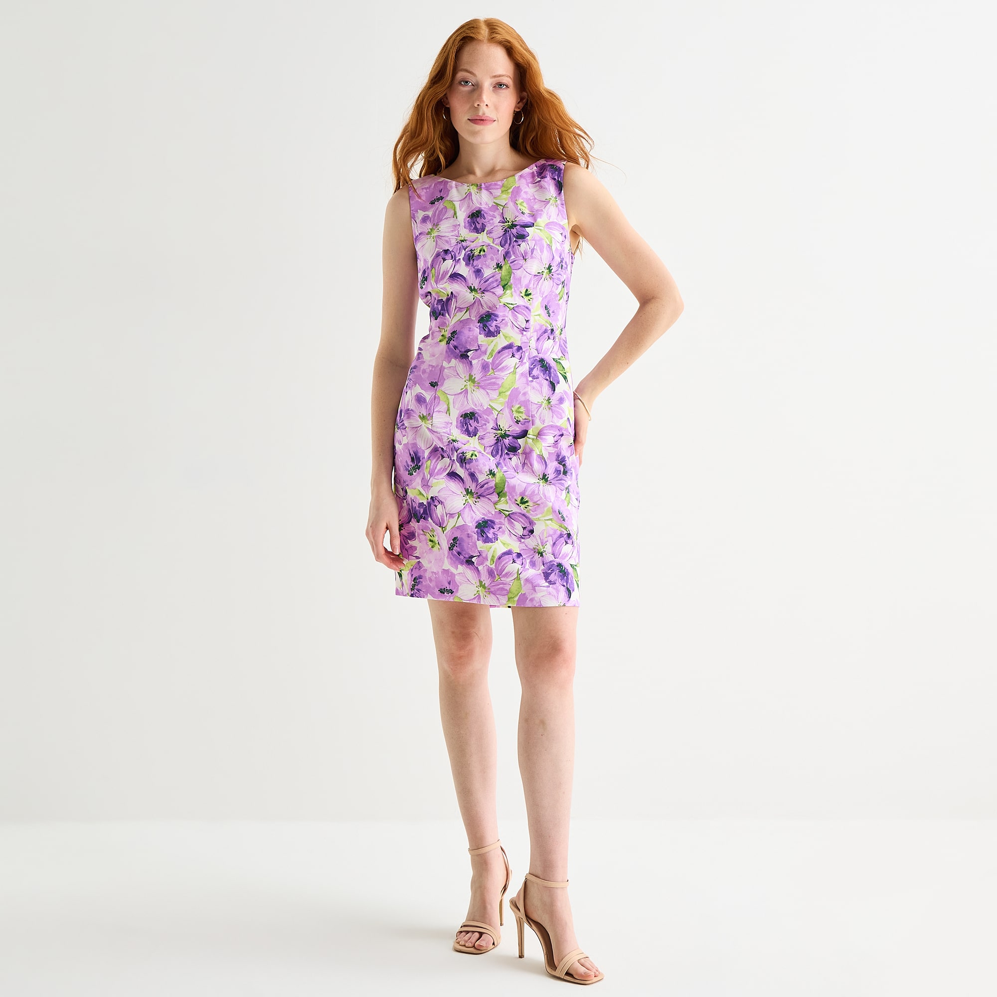 Alyx Womens Round Neck Sleeveless Floral Sheath Dress