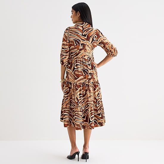 52seven Womens Midi 3/4 Sleeve Animal Shift Dress