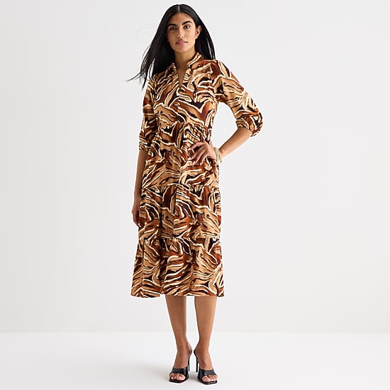 52seven Womens Midi 3/4 Sleeve Animal Shift Dress