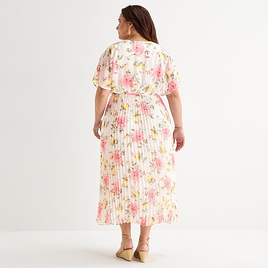 Studio 1 Womens Plus V Neck Short Sleeve Cape Maxi Dress