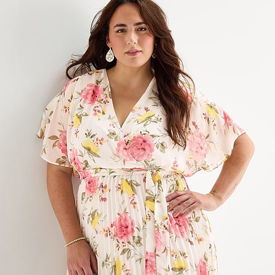 Studio 1 Womens Plus V Neck Short Sleeve Cape Maxi Dress