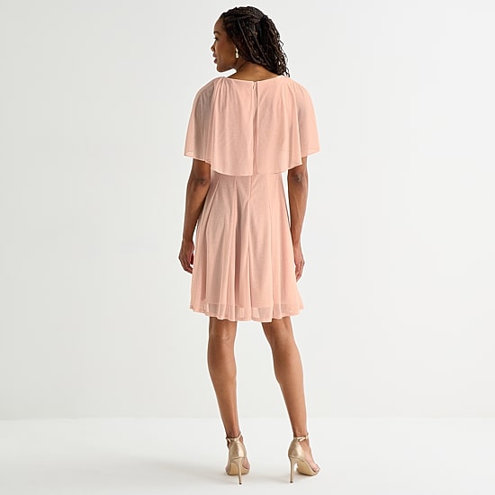 Danny & Nicole Womens Round Neck Short Sleeve Cape Fit + Flare Dress
