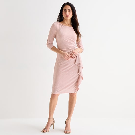Jessica Howard Womens Boat Neck 3/4 Sleeve Sheath Dress