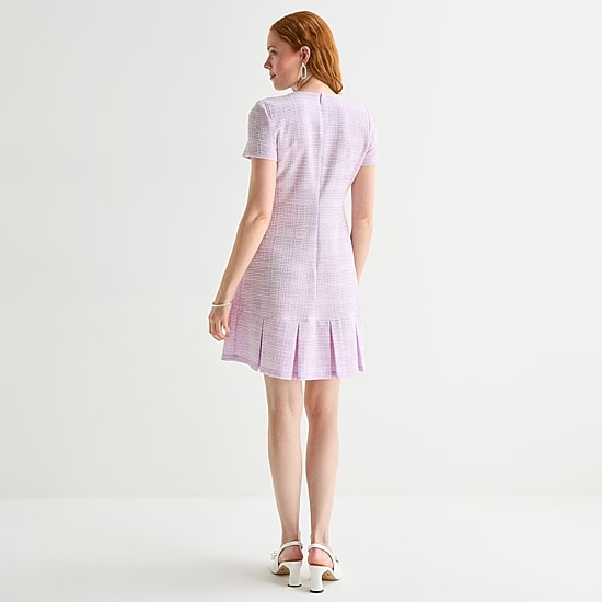 Marc New York Womens Round Neck Short Sleeve Sheath Dress