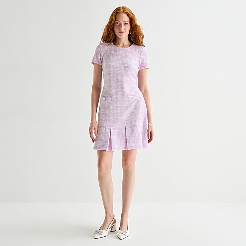 Marc New York Womens Round Neck Short Sleeve Sheath Dress, 10, Purple