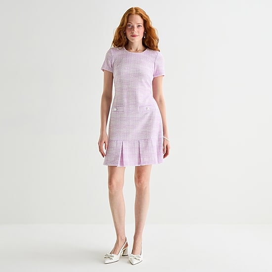 Marc New York Womens Round Neck Short Sleeve Sheath Dress