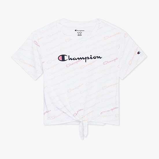 Champion Tie Front Big Kid Girls Crew Neck Short Sleeve Relaxed Fit Graphic T-Shirt