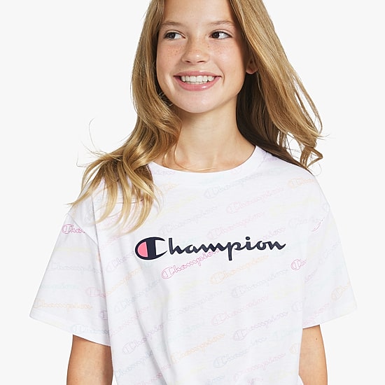 Champion Tie Front Big Kid Girls Crew Neck Short Sleeve Relaxed Fit Graphic T-Shirt
