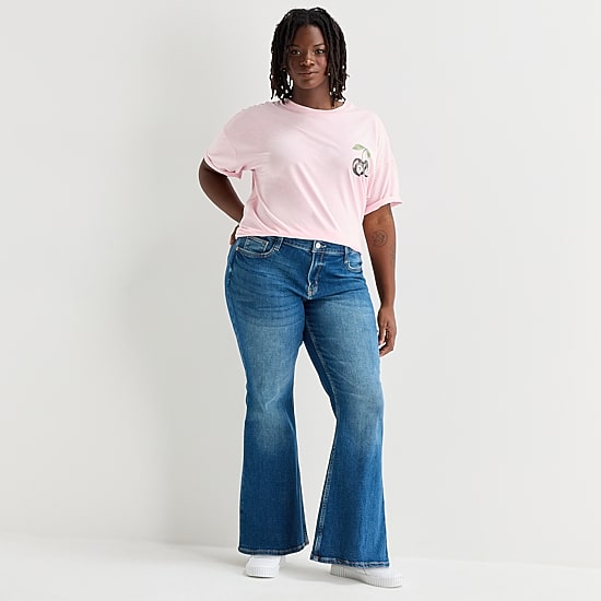 Arizona Womens Juniors Plus Low Rise Stretch Fabric Flare Leg Jean