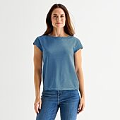 Liz Claiborne Womens Boat Neck Short Sleeve T-Shirt
