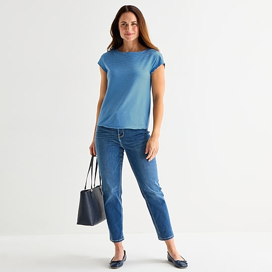 Liz Claiborne Womens Boat Neck Short Sleeve T-Shirt