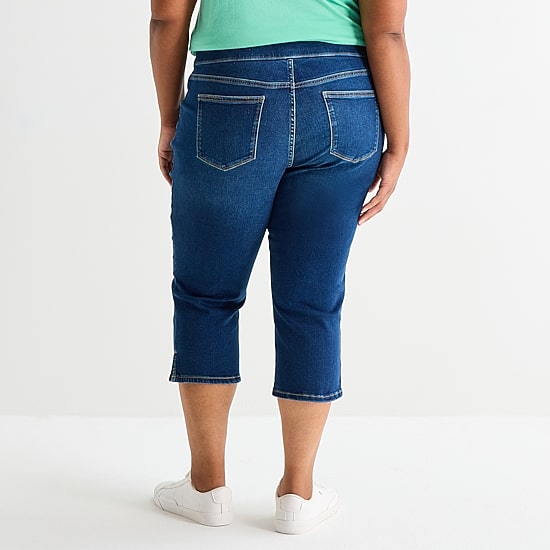 St. John's Bay Womens Plus Denim Pull On Cropped Pant