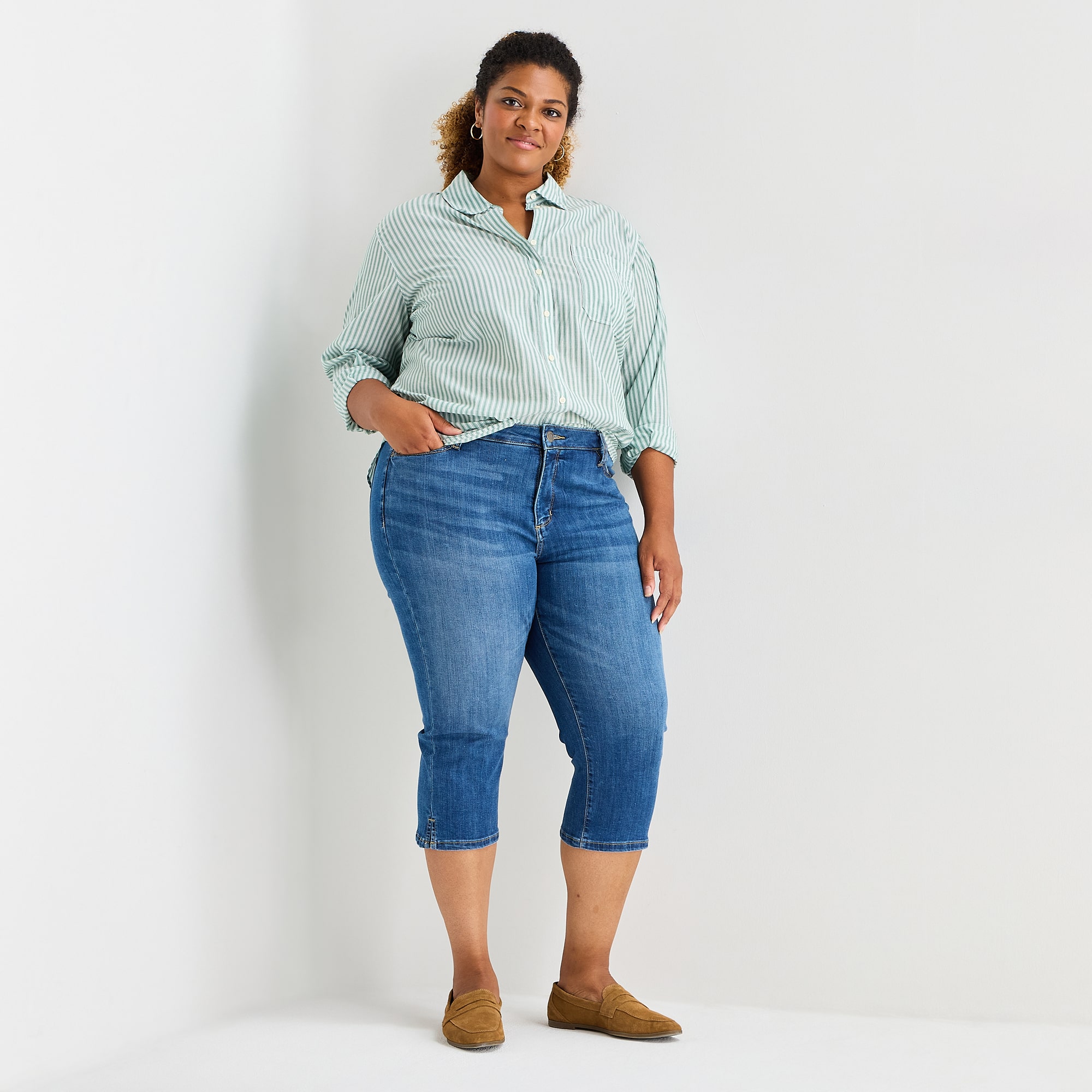St. John's Bay Womens Plus Secretly Slender Mid Rise Capri Jean