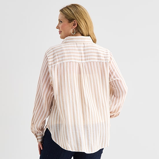 St. John's Bay Womens Plus Long Sleeve Relaxed Fit Button-Down Shirt