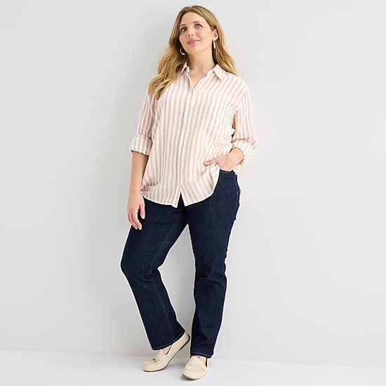 St. John's Bay Womens Plus Long Sleeve Relaxed Fit Button-Down Shirt