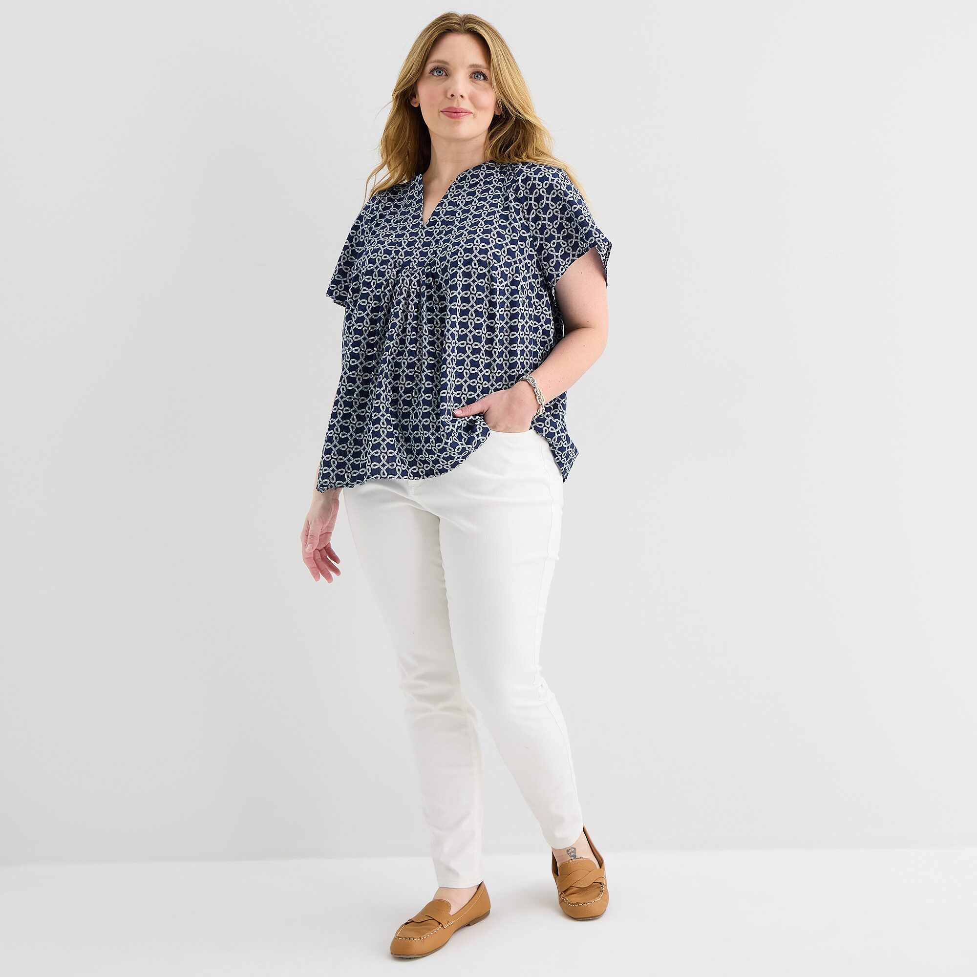 St. John's Bay Womens Plus V Neck Short Sleeve Blouse