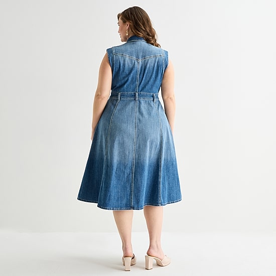 JS Jessica Simpson Womens Plus Midi Sleeveless A-Line Dress