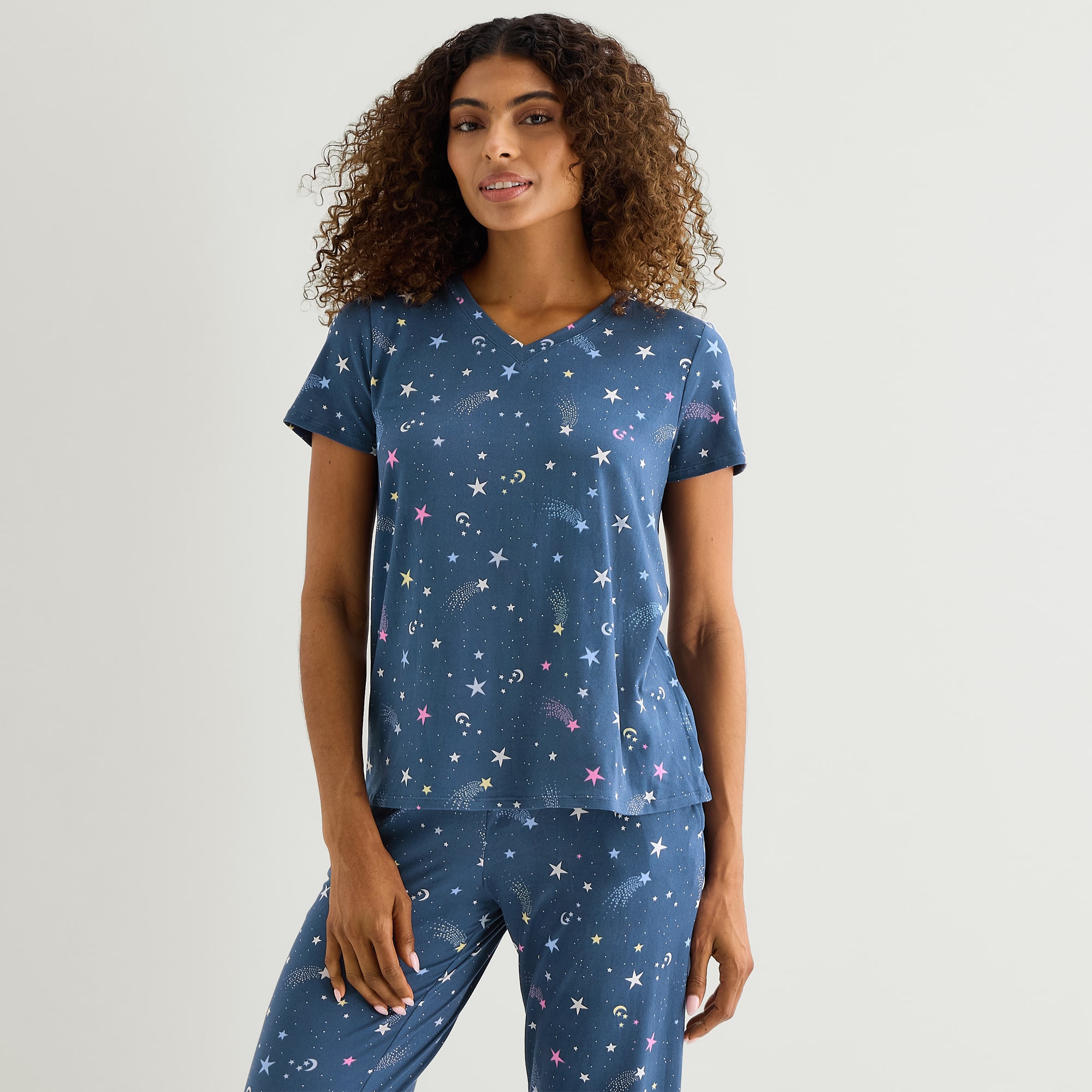 Jaclyn Womens V-Neck Short Sleeve 2-pc. Pajama Set
